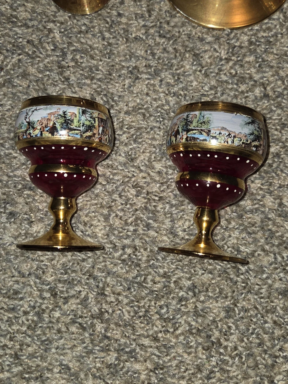 ✨ Vintage Italian Tre Fuochi Venetian Glass Set – Ruby Red & 24K Gold